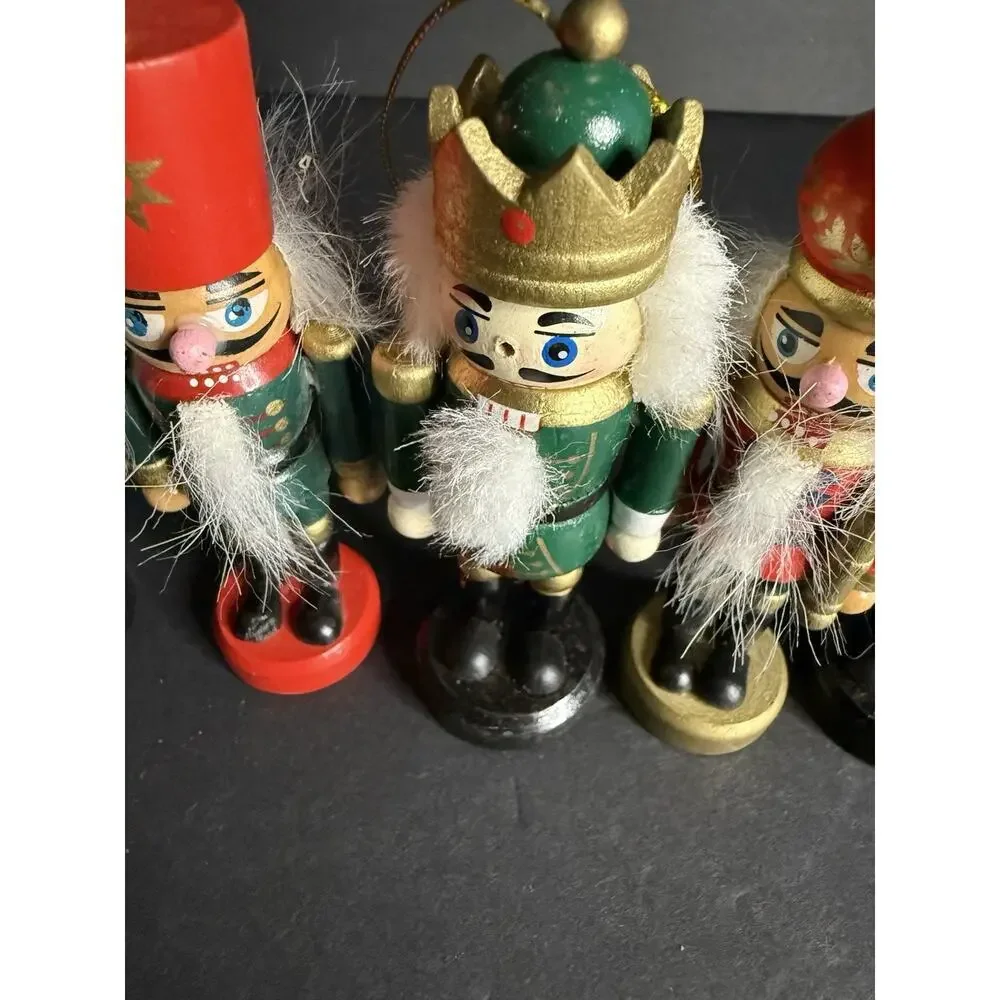 Vintage Wooden Toy Soldier Nutcracker Christmas Tree Ornaments Set(5) 4” Holiday